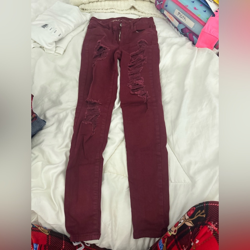American Eagle Outfitters Maroon High-Rise Jeggings